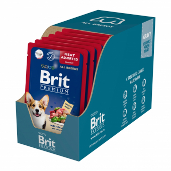 Паучи Brit Premium для взрослых собак всех пород с мясным ассорти в соусе
