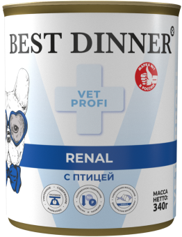 Банки Best Dinner Vet Profi Renal для собак при заболевании почек с птицей