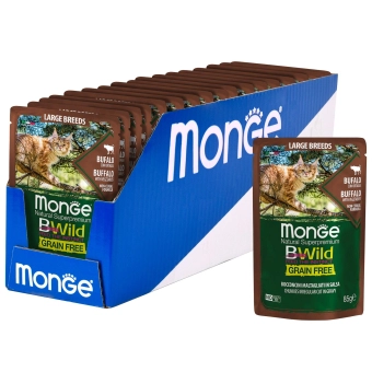 Паучи Monge Cat BWild GRAIN FREE беззерновой для котят и кошек крупных пород из мяса буйвола с овощами