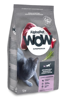 Корм Alphapet WOW Superpremium для взрослых домашних кошек и котов с уткой и потрошками