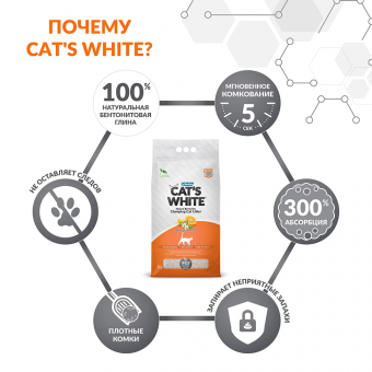 Комкующийся наполнитель Cat's White Orange для кошачьего туалета с ароматом апельсина