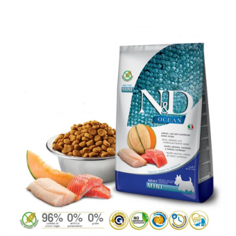 Корм Farmina N&D Adult Ocean Grain Free Mini беззерновой для взрослых собак мелких пород с лососем, треской и дыней