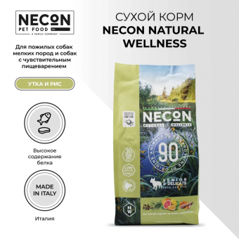 Корм Necon Natural Wellness Senior & Delicate Duck and Rice для пожилых собак мини пород с чуствит. пищ. с уткой и рисом
