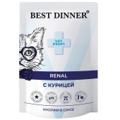 Влажный корм Best Dinner Vet Profi Renal для любых кошек кусочки в соусе с курицей ,...