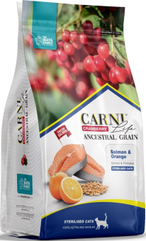 Корм Carni Sterilised стерилизованных кошек с лососем, апельсином и клюквой