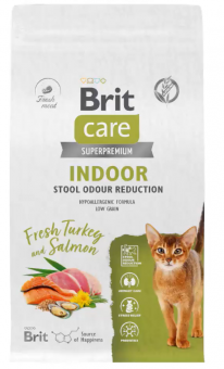 Корм Brit Care Cat Indoor Stool Odour Reduction для взрослых кошек с индейкой и лососем с уменьшением запаха из лотка