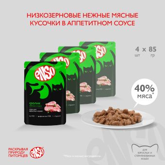 Паучи Enso Basic полнорационный корм для взрослых кошек кусочки в соусе с кроликом
