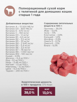 Корм Мираторг Pro Meat для домашних кошек старше 1 года с телятиной