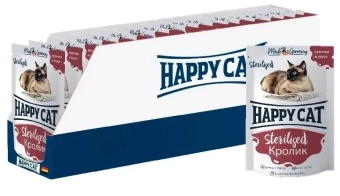 Паучи Happy Cat Sterilised для стерилизованных кошек кусочки в желе с кроликом