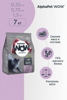 Корм Alphapet WOW Superpremium для взрослых домашних кошек и котов с уткой и потрошками