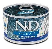 Консервы Farmina N&D Dog Ocean Salmon&cod Adult Mini для собак мелких пород с лососем и треской Консервы Farmina N&D Dog Ocean Salmon&cod Adult Mini для собак мелких пород с лососем и треской