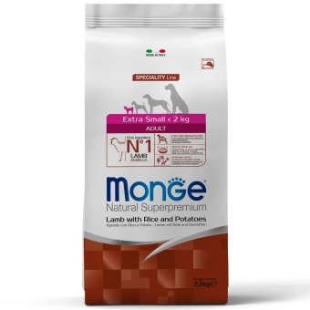 Корм Monge Dog Speciality Line Extra Small корм для взрослых собак миниатюрных пород ягненок с рисом и картофелем